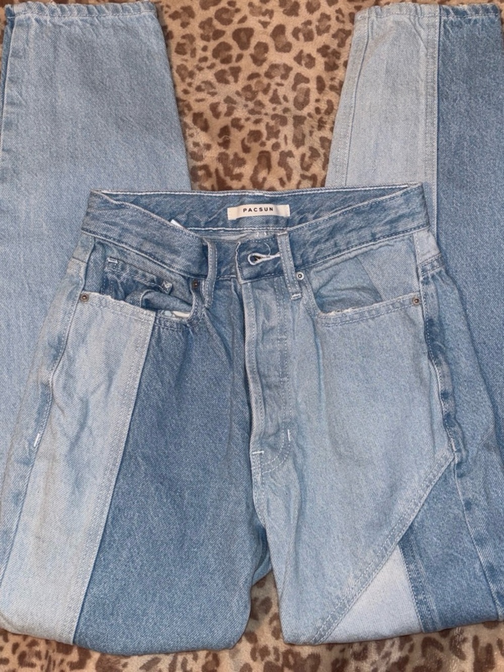 PacSun Two-Tone Light and Medium Blue High-Rise Patchwork Jeans